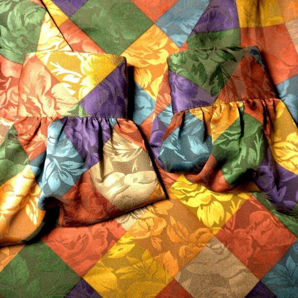 La Chine Classic Blouse Size 12 Satin Polyester Patch Look Rose Long Slv Vintage - Picture 14 of 16